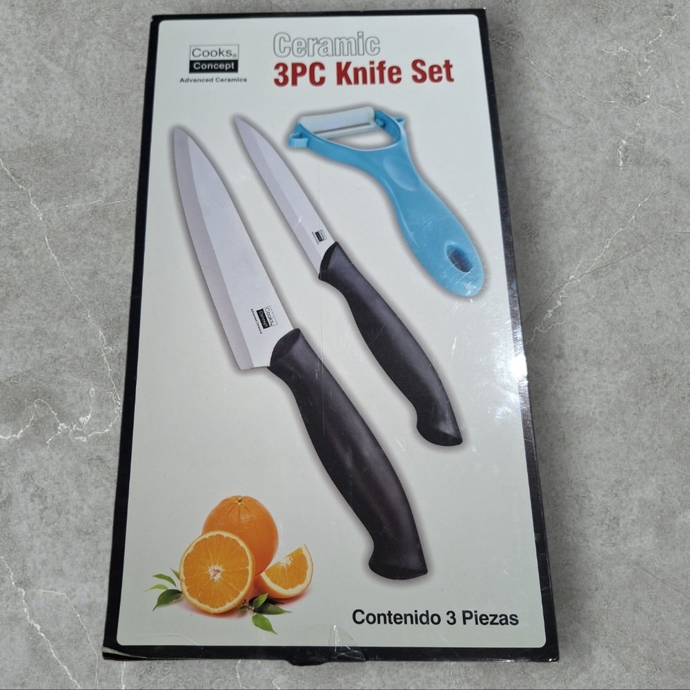 Cooks Concept 3-piece Ceramic Santoku Paring Knife and Peeler Set